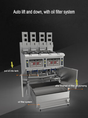 Automatischer Aufzug 4 Töpfe 4 Körbe Digitale Computer-Panel Elektrische offene Fritteuse kommerzielle Fritteusausrüstung