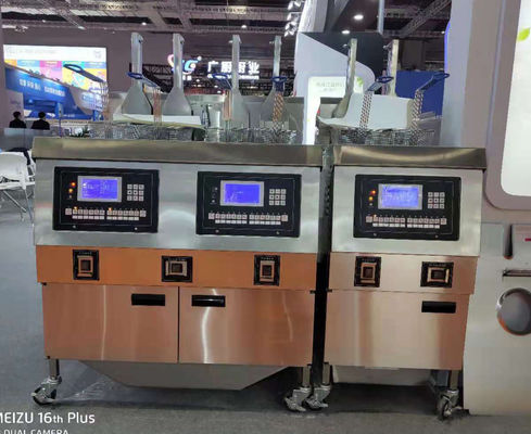 Automatischer Auf- und Abzug Zwei Töpfe Vier Körbe mit Ölfiltration Elektrische Heizchips Offener Tiefbrater