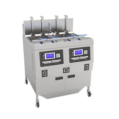 Automatischer Auf- und Abzug Zwei Töpfe Vier Körbe mit Ölfiltration Elektrische Heizchips Offener Tiefbrater
