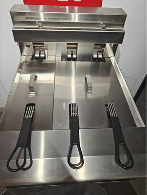 Elektrische zwei Töpfe 3 Körbe 21,5L+11,6L mit Ölfilter-System Chips offene Frittierer